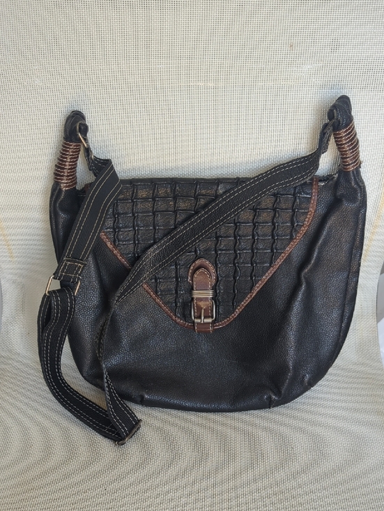 Besuzzi Franco Handbags - Besuzzi Franco Vintage Italian Black Leather Crossbody‎ Bag with Brown Trim